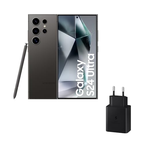 SAMSUNG Galaxy S24 Ultra et chargeur 45 W, téléphone portable avec IA, smartphone Android, 12 Go de RAM, 512 Go de stockage, appareil photo 200 MP, S Pen, batterie longue durée, noir titane (version espagnole)