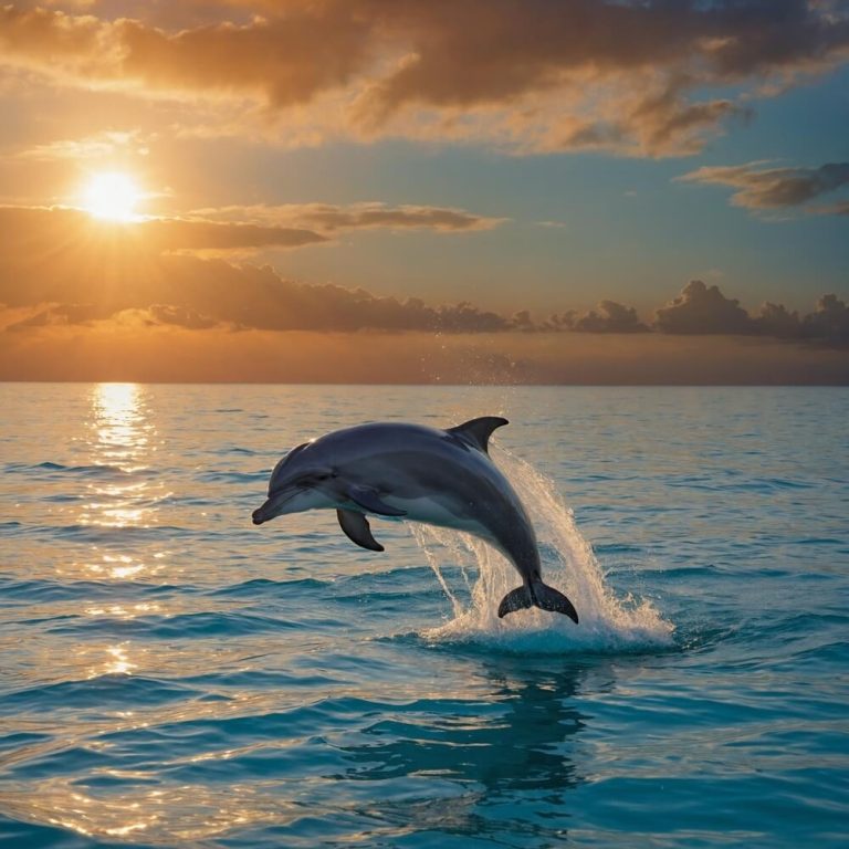 A,Graceful,Dolphin,Leaps,From,The,Sparkling,Ocean,At,Sunset,