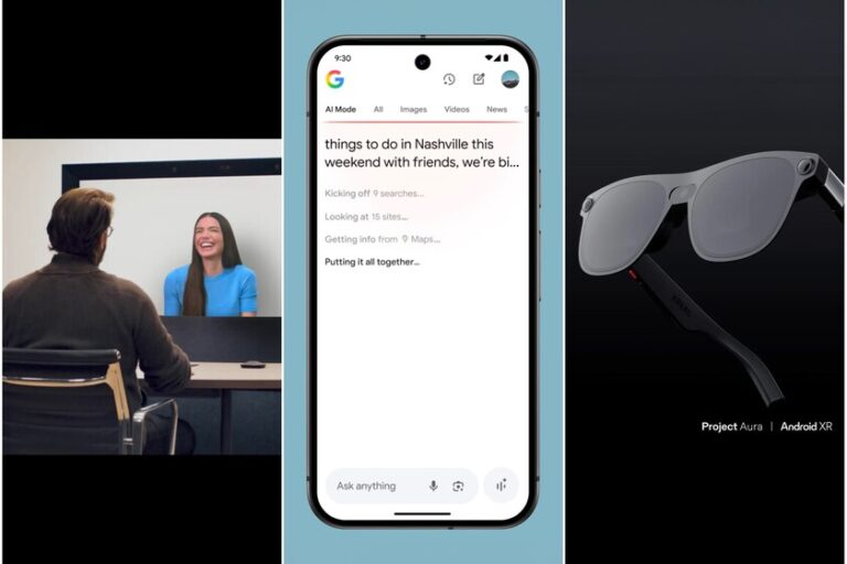 Mode AI, PROJET POUR, I VOIR 3, L'AURA PROJET, JULES GLASSES et tout ce qui est présenté dans une I / ou 2025 Google chargée d'ambition
