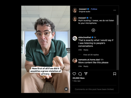 Instagram ne nous écoute pas selon Mosseri