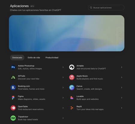 Liste des applications
