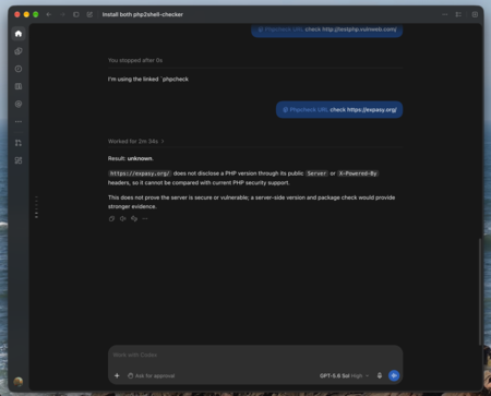 Outil Openai pour vérifier Php Codex5