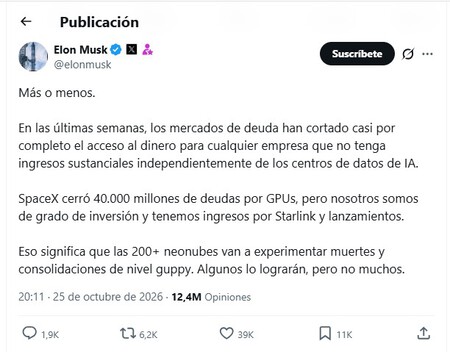 Message Neoclouds d'Elon Musk